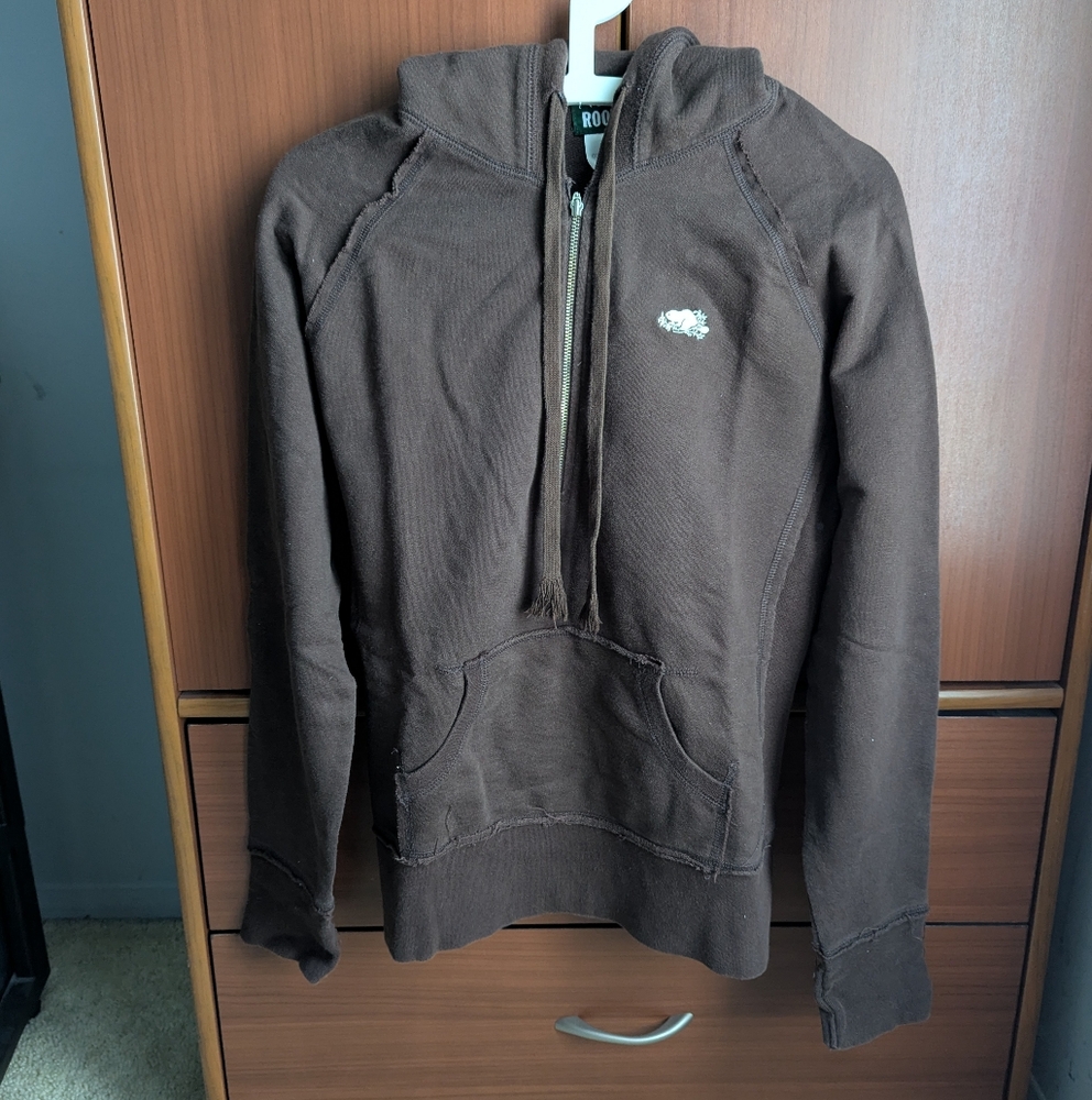 Roots Cotton Quarter Zip Hoody brown size M